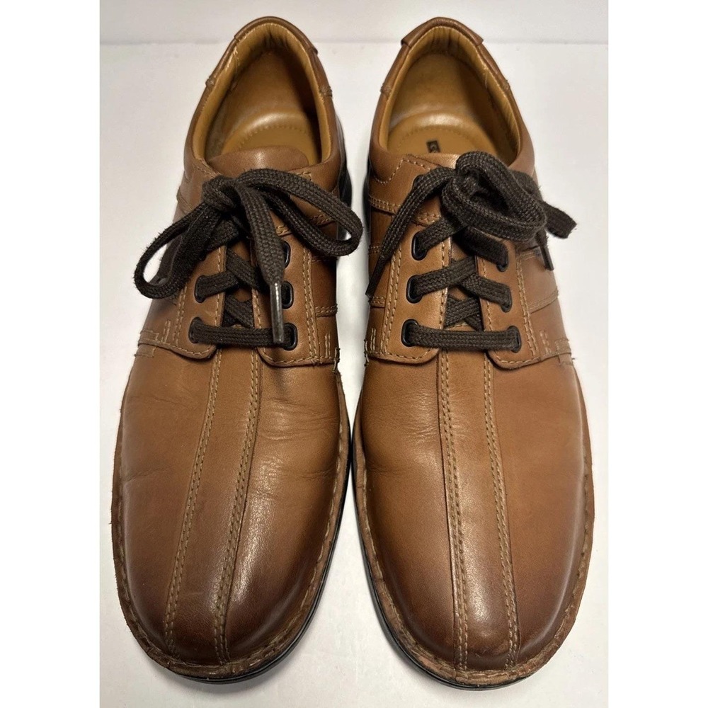 Clarks Brown Leather Lace Up Oxford Cushion Mens Shoe Sz 9.5 Business Casual Y2K